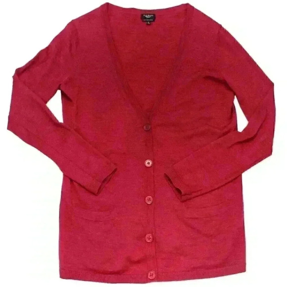 Talbots Womens Petite M Pure Italian Merino Wool Maroon Burgundy V-Neck Cardigan - Picture 1 of 8